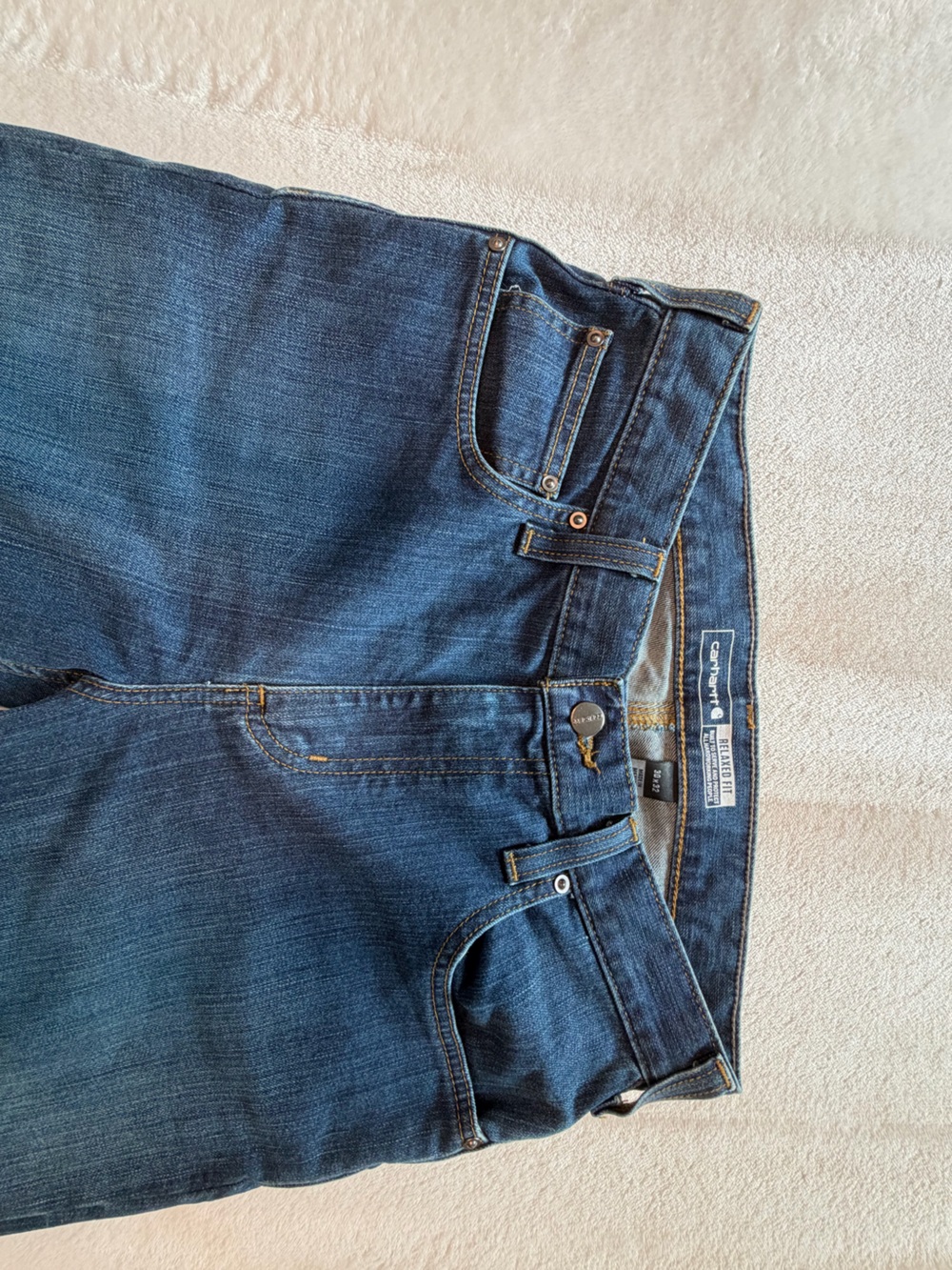 Men's Carhartt Rugged Flex Relaxed Fit Dark Blue Denim Jeans Sz 30x32 - Picture 2 of 11